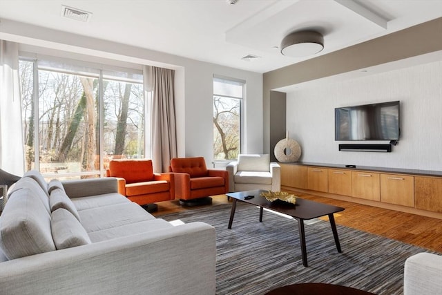 living room featuring dark hardwood / wood-style flooring