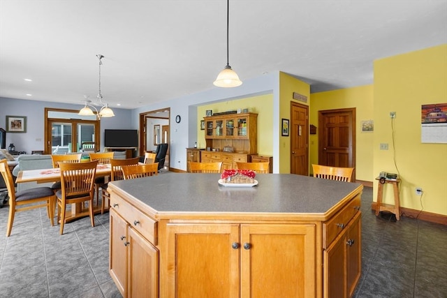 45 Pleasant St, Middleboro, MA 02346 - kitchen with a center island, open floor plan, dark countertops, pendant lighting, and recessed lighting