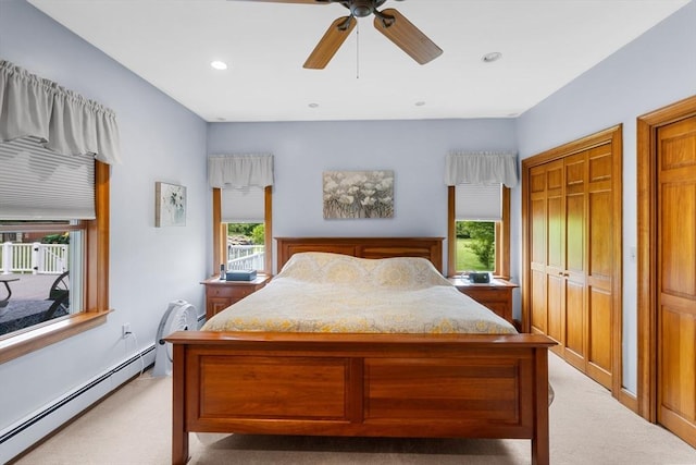 45 Pleasant St, Middleboro, MA 02346 - bedroom featuring a baseboard radiator, light colored carpet, multiple windows, and recessed lighting
