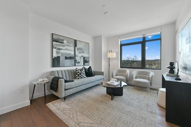 living room with baseboards and wood finished floors