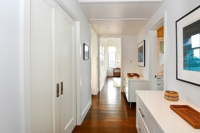 hallway featuring dark hardwood / wood-style flooring