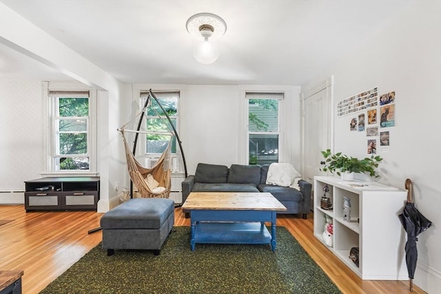 14 Horace St Unit 2, Boston, MA 02128 - living room with wood finished floors, a baseboard radiator, and baseboards