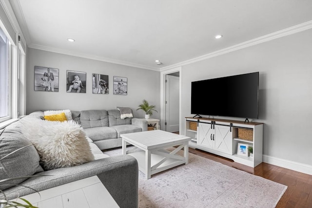 138 Dartmouth St, Everett, MA 02149 - living area featuring recessed lighting, ornamental molding, wood finished floors, and baseboards