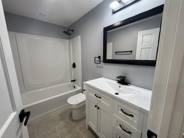 full bathroom with vanity, shower / bathtub combination, and toilet