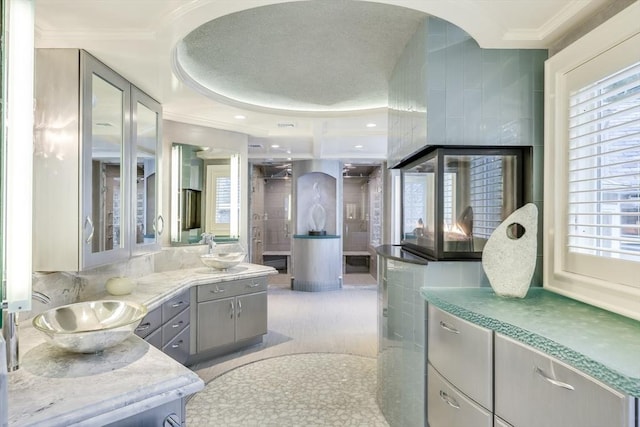 70 Lazell St, Hingham, MA 02043 - full bath with ornamental molding, vanity, and a shower