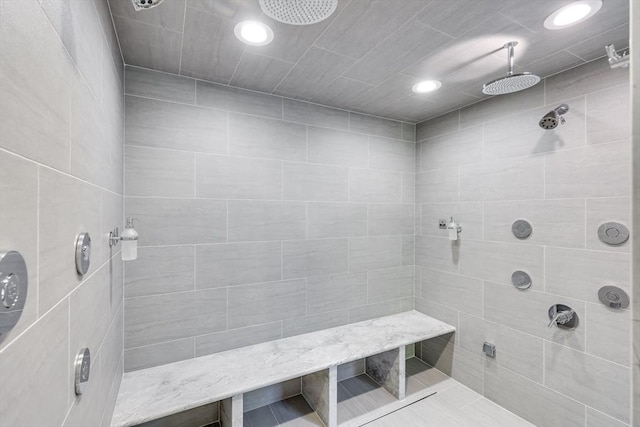 70 Lazell St, Hingham, MA 02043 - bathroom featuring a tile shower and recessed lighting