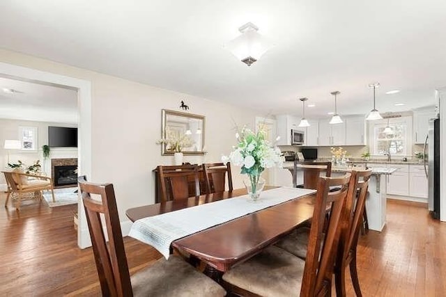 dining area featuring dark hardwood / wood-style flooring