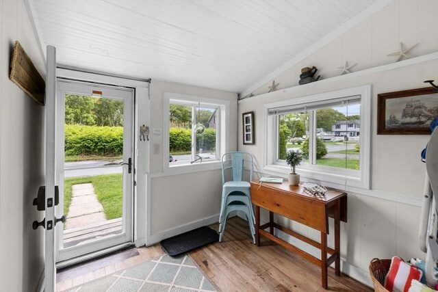 13 Hathaway St, Fairhaven, MA 02719 - doorway featuring lofted ceiling and wood finished floors