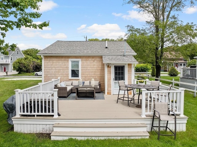 13 Hathaway St, Fairhaven, MA 02719 - deck featuring an outdoor living space, a yard, and outdoor dining area