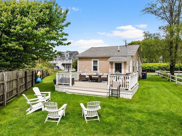 13 Hathaway St, Fairhaven, MA 02719 - back of house featuring outdoor lounge area, a deck, and roof with shingles