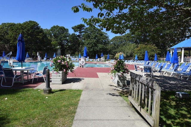 view of swimming pool with a patio area