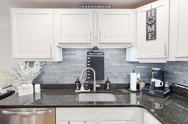 44 Lafayette Ave Unit 503, Chelsea, MA 02150 - kitchen with a sink, white cabinetry, dishwasher, and tasteful backsplash
