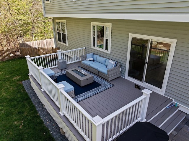 57 Chittenden Rd, Scituate, MA 02066 - wooden deck featuring an outdoor living space with a fire pit