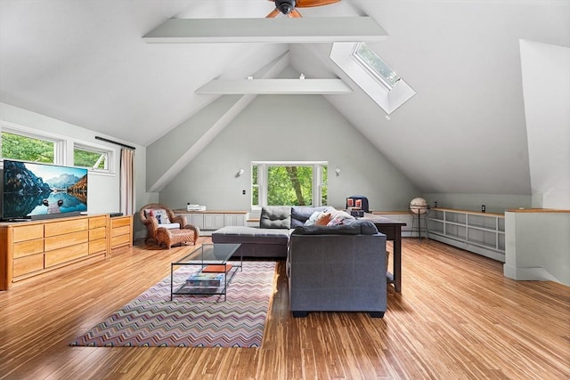 6 Fruit St, Hopkinton, MA 01748 - living room with wood finished floors, ceiling fan, and a skylight