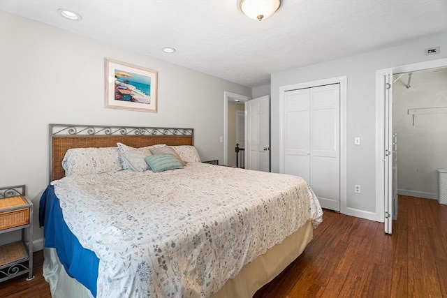 6 Fruit St, Hopkinton, MA 01748 - bedroom with a closet, dark wood-style flooring, and recessed lighting