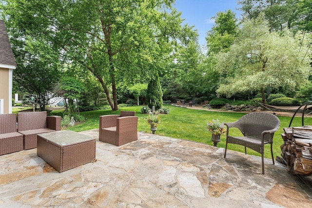 6 Fruit St, Hopkinton, MA 01748 - view of patio / terrace featuring an outdoor hangout area and view of wooded area