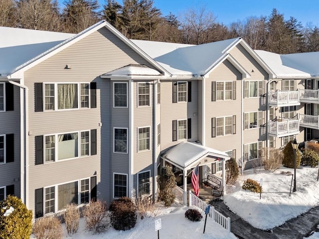 view of snow covered building