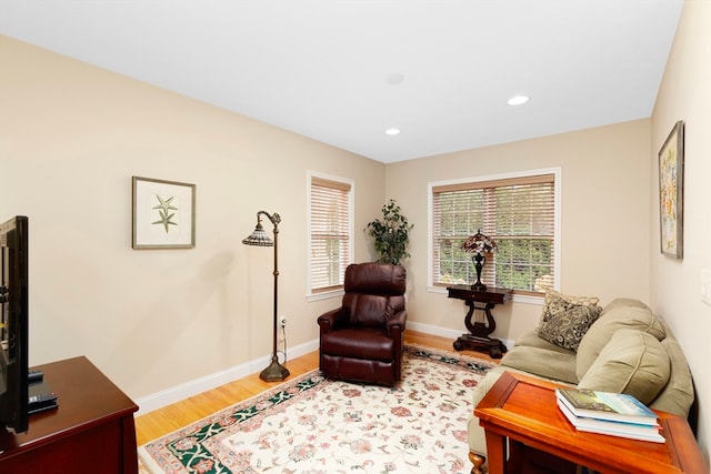 sitting room with hardwood / wood-style floors