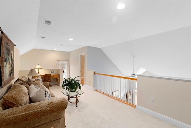 interior space with vaulted ceiling and ceiling fan