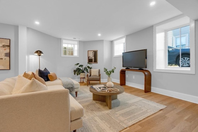 living room featuring light wood-type flooring