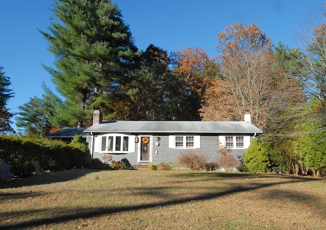 single story home featuring a front lawn