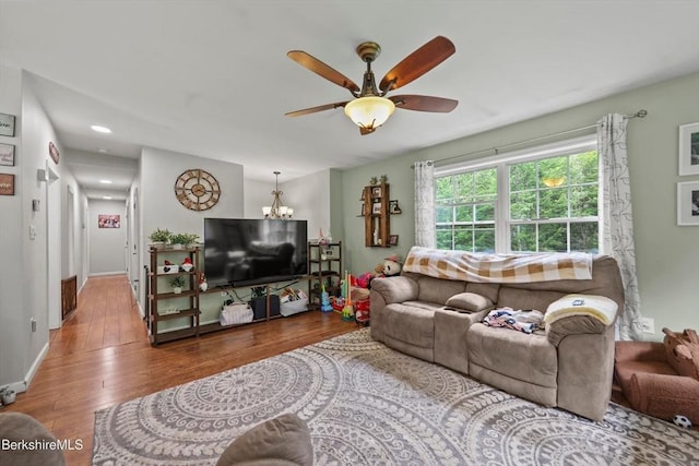 32 Scott Rd, Savoy, MA 01256 - living area with wood finished floors, a chandelier, ceiling fan, and recessed lighting