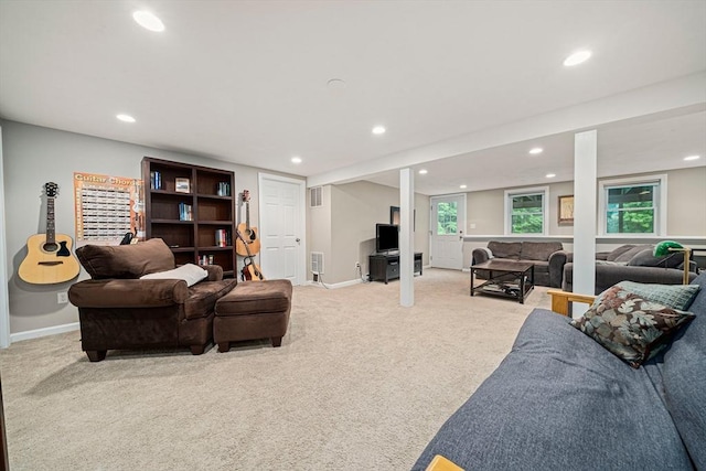 9 Captains Way E, Bridgewater, MA 02333 - living room featuring recessed lighting and light colored carpet