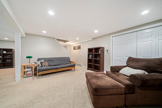 9 Captains Way E, Bridgewater, MA 02333 - living area with carpet flooring, baseboard heating, and recessed lighting