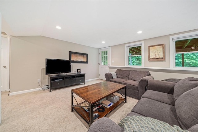9 Captains Way E, Bridgewater, MA 02333 - living area featuring lofted ceiling, light carpet, and recessed lighting