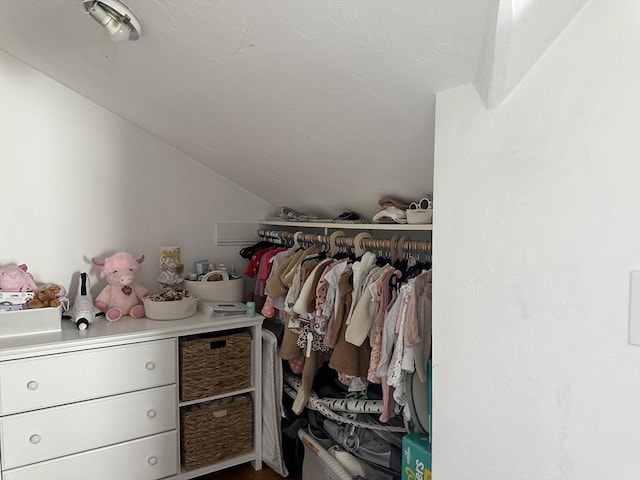 walk in closet with lofted ceiling