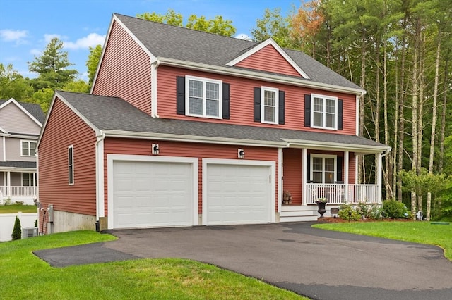 187 Run Brook Cir, Taunton, MA 02780 - view of front facade with a porch, driveway, an attached garage, roof with shingles, and a front yard