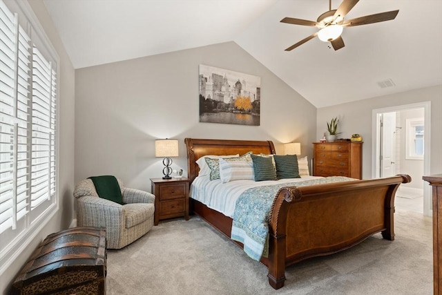 187 Run Brook Cir, Taunton, MA 02780 - bedroom with carpet flooring, vaulted ceiling, multiple windows, and ceiling fan