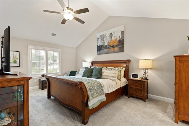187 Run Brook Cir, Taunton, MA 02780 - bedroom featuring light colored carpet, lofted ceiling, and a ceiling fan