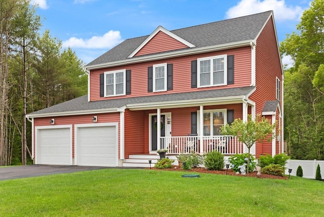 187 Run Brook Cir, Taunton, MA 02780 - view of front of home with covered porch, driveway, a front yard, and roof with shingles