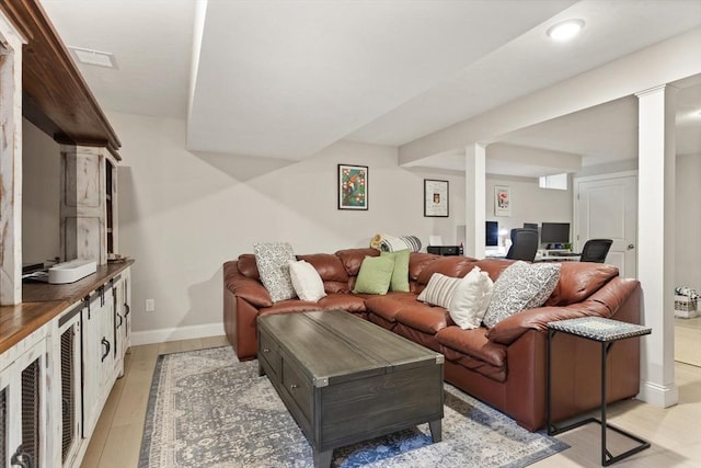 187 Run Brook Cir, Taunton, MA 02780 - living room with light wood-style flooring, recessed lighting, ornate columns, and a desk