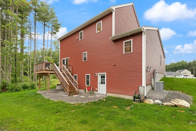 187 Run Brook Cir, Taunton, MA 02780 - rear view of house featuring stairs, a deck, and a yard