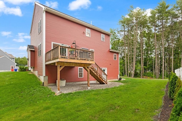187 Run Brook Cir, Taunton, MA 02780 - rear view of property with a lawn, a deck, and stairway