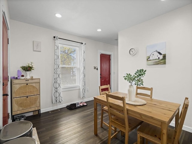 73 Laurel St, Leominster, MA 01453 - dining area with baseboards, recessed lighting, dark wood-style flooring, and visible vents
