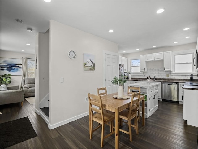 73 Laurel St, Leominster, MA 01453 - dining room with dark wood-type flooring, recessed lighting, and baseboards