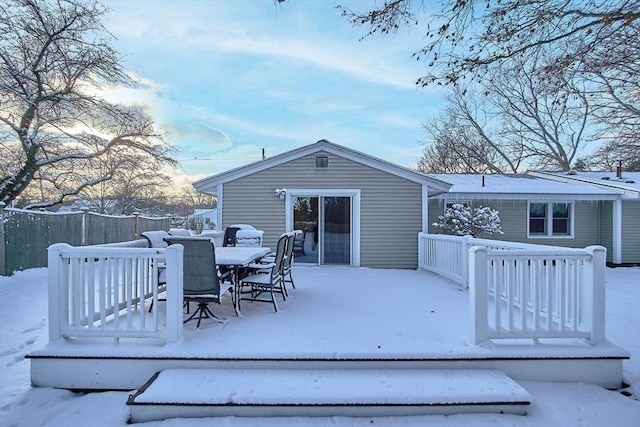 view of snow covered deck