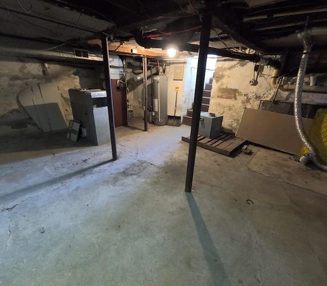 basement featuring gas water heater