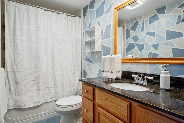 241 Broadway Rd Unit 56, Dracut, MA 01826 - full bath with vanity, toilet, tile walls, shower / bath combination with curtain, and tile patterned flooring