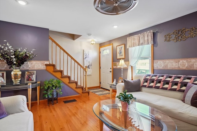 241 Broadway Rd Unit 56, Dracut, MA 01826 - living area with wood finished floors, stairs, recessed lighting, and baseboards