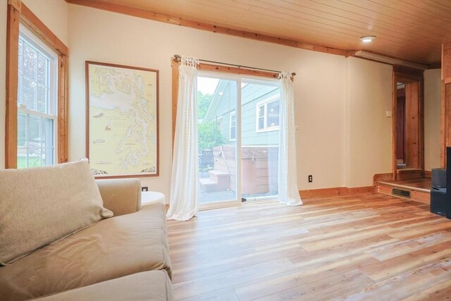 21 Witherell Pl, Plainville, MA 02762 - living room featuring healthy amount of natural light, light wood finished floors, and wooden ceiling