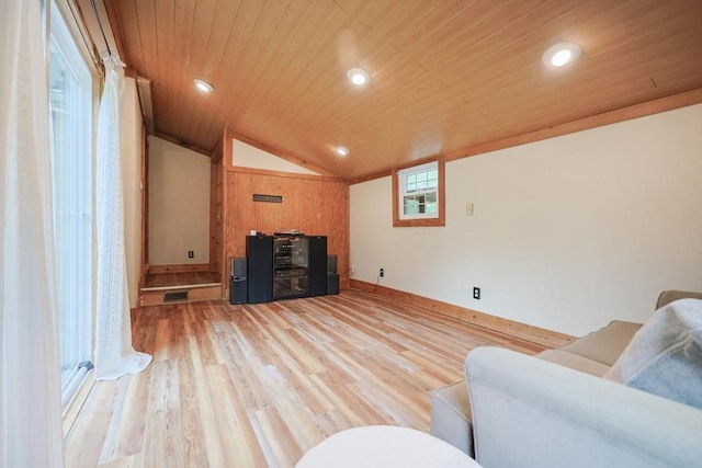 21 Witherell Pl, Plainville, MA 02762 - living room featuring wood ceiling, vaulted ceiling, light wood finished floors, baseboards, and recessed lighting