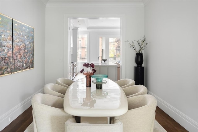 240 Commonwealth Ave Unit 2, Boston, MA 02116 - dining area featuring dark wood-type flooring, baseboards, and ornamental molding