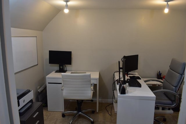 16 Sherborne Cir, Ashland, MA 01721 - home office featuring lofted ceiling and light tile patterned floors