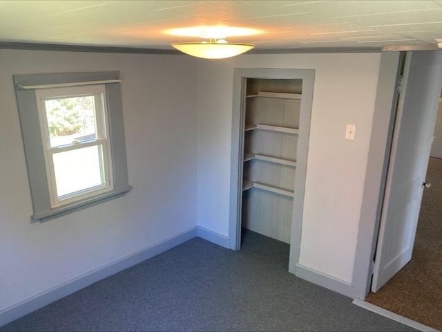 unfurnished bedroom featuring carpet flooring, baseboards, and a closet