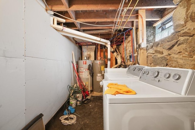 32 Slater St, Fall River, MA 02720 - laundry area featuring washer and clothes dryer, gas water heater, and electric water heater