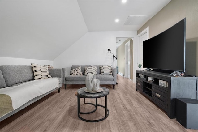 32 Slater St, Fall River, MA 02720 - living area with light wood finished floors, lofted ceiling, and recessed lighting